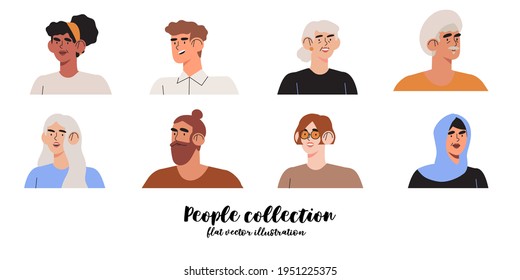 Set of vector drawings of trendy young business people or office worker for social media, ui, web avatars or icons isolated on white background. Diverse character portrait in minimalistic style.