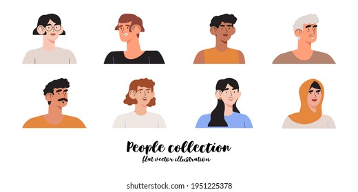 Set of vector drawings of trendy young business people or office worker for social media, ui, web avatars or icons isolated on white background. Diverse character portrait in minimalistic style.