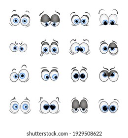 set of vector drawn blue eyes with different emotions 