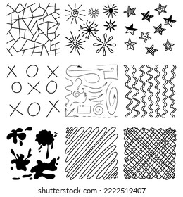 a set of vector drawn doodle elements. daub by hand.