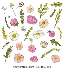 Set of vector, and drawn flowers, can be sed for different design. wedding, invitations
