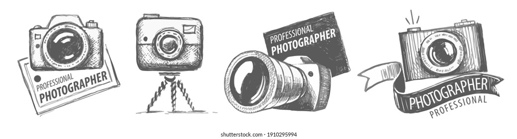 Set of vector drawn logos for professional photographer