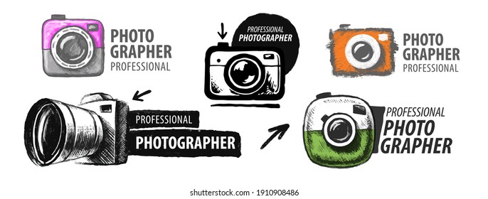 Set of vector drawn logos for professional photographer