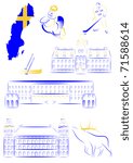 Set of vector drawn stylized sights and symbols of Sweden