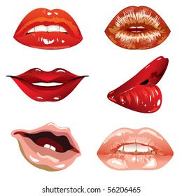 set of vector drawn women's and children's lips