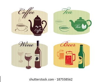 Set Of Vector Drinks - Coffee, Tea, Wine, Beer