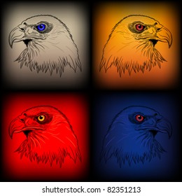 Set of vector eagles in various colors