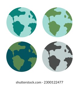 Set of vector earth globe in different colors. Isolated on white background.