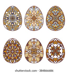 Set of vector easter eggs with beautiful oriental ornaments. Collection of decorative isolated elements. Ethnic theme