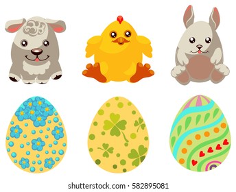  set of vector Easter eggs cartoon stickers Eggs and characters