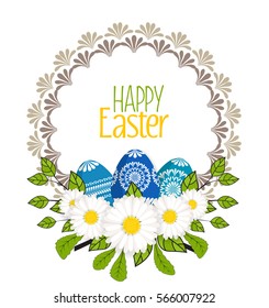 Set of vector Easter eggs, decorated eggs frame with flowers
