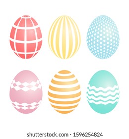 Set of vector Easter eggs with white pattern isolated on white background