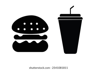 Set of vector eating and drinking icon. Burger and drink bottle icon illustration.