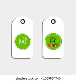 Set of Vector eco badge or tag, bio green logo. Vegan sign for cafe, restaurants, products packaging. Hand drawn leaves, branches, plant elements with lettering. Organic design template.