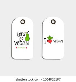 Set of Vector eco badge or tag, bio green logo. Vegan sign for cafe, restaurants, products packaging. Hand drawn leaves, branches, plant elements with lettering. Organic design template.