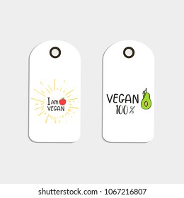 Set of Vector eco badge or tag, bio green logo. Vegan sign for cafe, restaurants, products packaging. Hand drawn leaves, branches, plant elements with lettering. Organic design template.