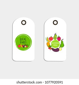 Set of Vector eco badge or tag, bio green logo. Vegan sign for cafe, restaurants, products packaging. Hand drawn leaves, branches, plant elements with lettering. Organic design template.