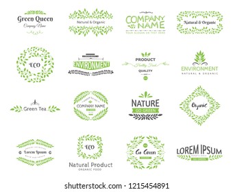 Set of vector eco elements. Go green, organic, healthy food, eco, bio. Logo template. Ecological and nature