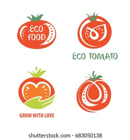 Set of vector eco tomato food logo. Grown with love.