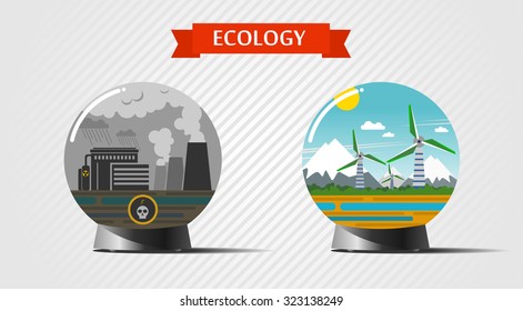 Set of vector ecological flat illustrations