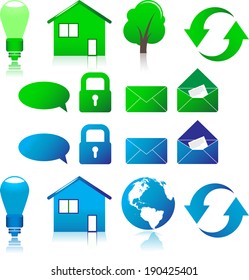 Set of vector ecological icons. Green and blue