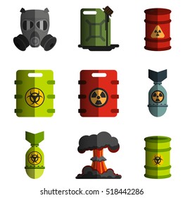 set of vector ecology icon image objects polluting the environment, nuclear and biological weapons