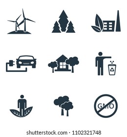 Set vector ecology icons collection in flat design. Clean air, recyclable items, electric car for web design, presentations and mobile apps. Set ecology icons on white background.
