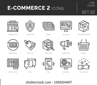 Set of vector e-commerce icons. Icons are in flat / line design with elements for mobile concepts and web apps. Collection of modern infographic logos and pictograms.