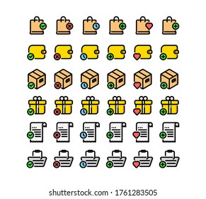 The set of vector e-commerce interaction icons in the colored line style