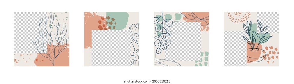 A set of vector editable templates for social networks stories and posts. Photo frame with transparent background