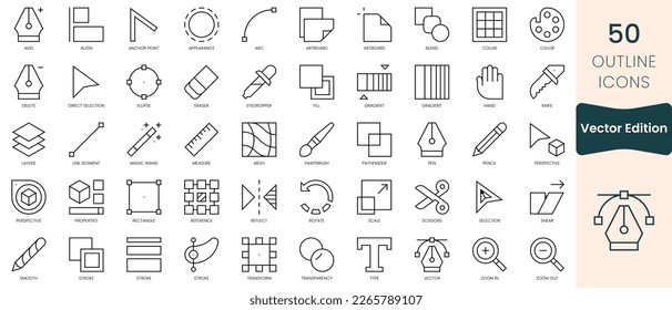 Conjunto de iconos de edición vectorial. Iconos de estilo lineal delgado Empaquetar. Ilustración vectorial