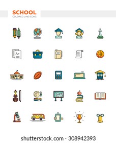 Set of vector education, college line flat design icons and infographics elements. Back to school