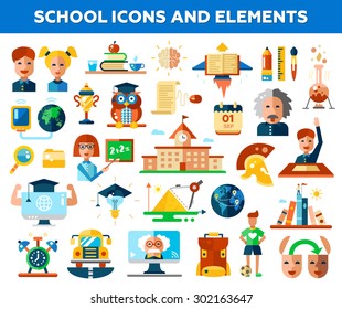 Set of vector education flat design icons and infographics elements. Back to school