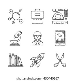 Set of vector education icons in sketch style
