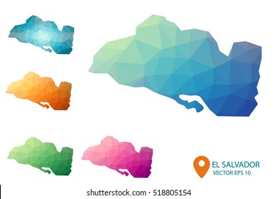 Set of vector El Salvador maps. Bright gradient map of country in low poly style. Multicolored country map in geometric style for your infographics. Vector illustration eps 10.