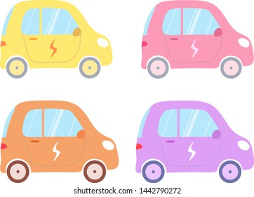 A set of vector electric cars in different colors. 