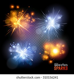 A set of vector electrical and fire sparks.