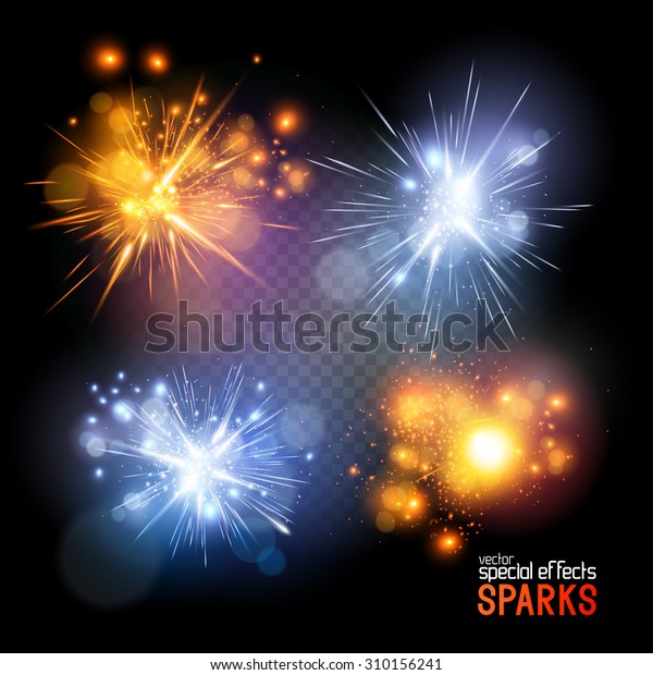 A set of vector\
electrical and fire sparks.