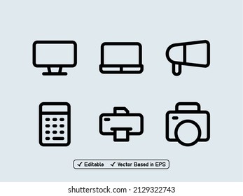 Set of vector electronic icons for business with line style and black color