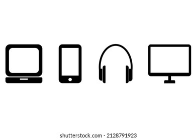 Conjunto de iconos electrónicos vectoriales. Auriculares, teléfono, pantalla, computadora. ilustración vectorial