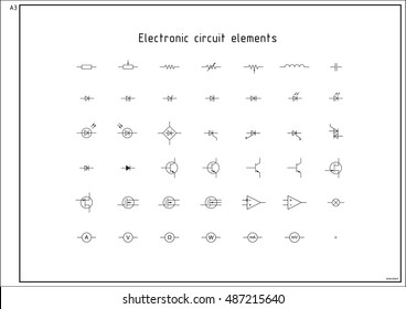 Set of vector electronic symbols. Elements of electronic circuit.