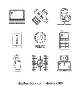 Set of vector electronics icons and concepts in sketch style