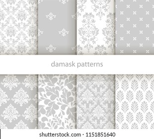 Set of vector elegant damask patterns. Vintage royal patterns with a label. Seamless vector patterns.