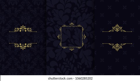 Set of vector elegant patterns. Vintage royal patterns with a label. Seamless vector patterns.