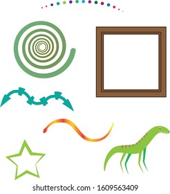 Set of vector elements arrows, frame, star, dinosaur