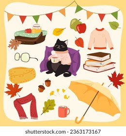 Set of vector elements of autumn, Vector cartoon style