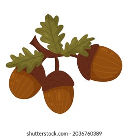 Set of vector elements in the autumn style. Leaves, acorns, berries, cranberries, mountain ash. Vector cartoon style.