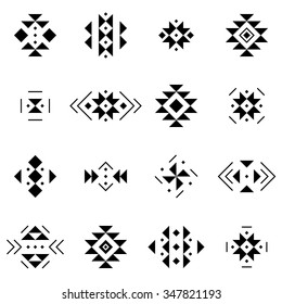 Set of vector elements in aztec style. Collection of traditional icons and shapes for cards, textile and patterns.