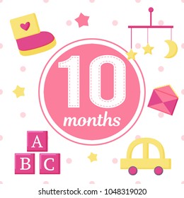 Set of vector elements. Baby items. Month designation. Can be used for design of an invitation card, greeting card, children's party.