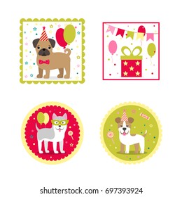 Set of vector elements for birthday design. Labels, stickers, tags for gifts, invitations and congratulations.  Perfect for printing on paper, design.